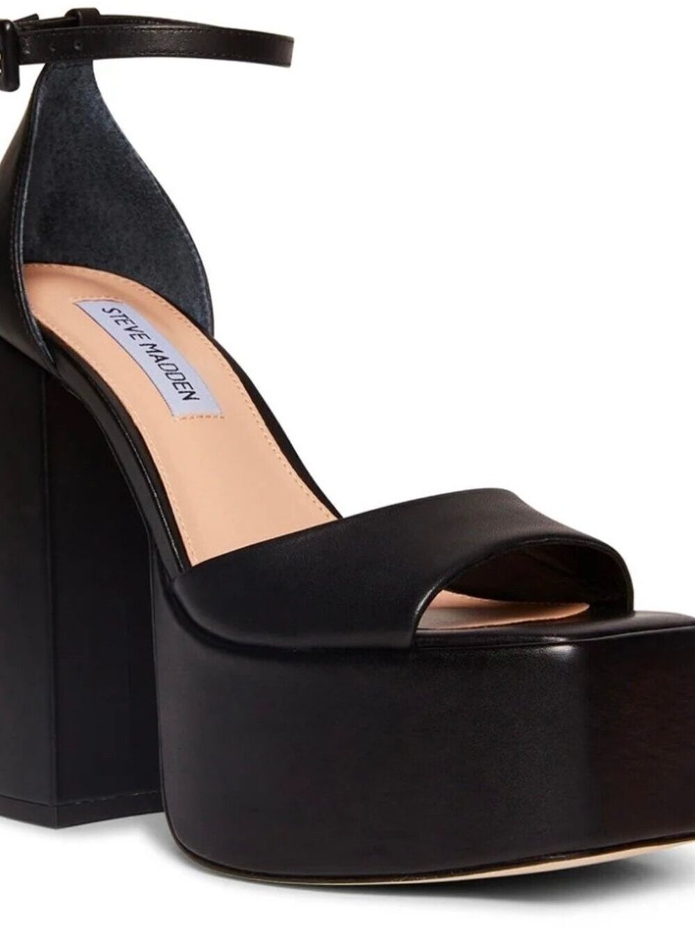 Steve Madden Kassiani Black Leather Platform Ankle-Strap Sandals